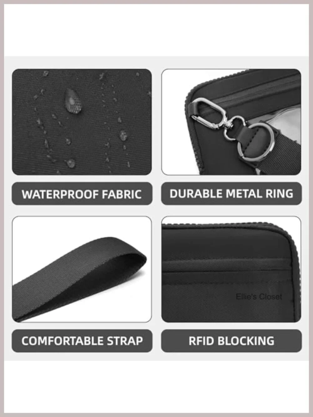 Nylon RFID Wristlet Crossbody Bag 4 Zippers Adjustable Strap